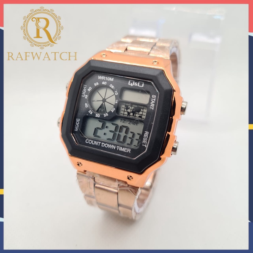 JAM TANGAN DIGITAL RANTAI QQ CASUAL AE PETA STAINLESS SPORT