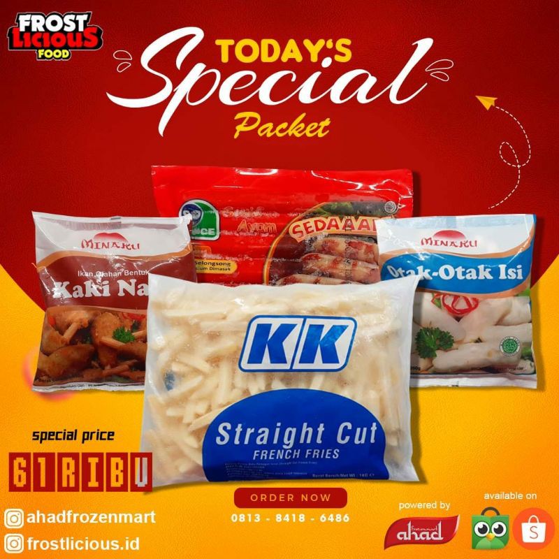 

Paket Hemat Frozen Food Kentang Fries Sosis So Nice Otak otak Kaki Naga Minaku