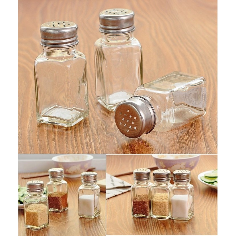 Tempat Bumbu Dapur Botol Kaca Lubang Tabur Salt Pepper Spice Jar