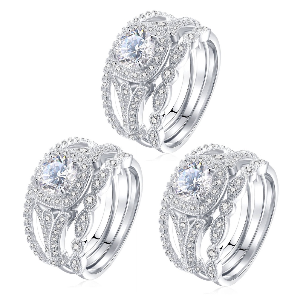 Hu Hu Hu Hu Hu Alat Bantu Pasang Kacamata♡ 3pcs Cincin Wanita Hias Kristal Gaya Populer Kreatif Berkilau Untuk Pertunanganpernikahan