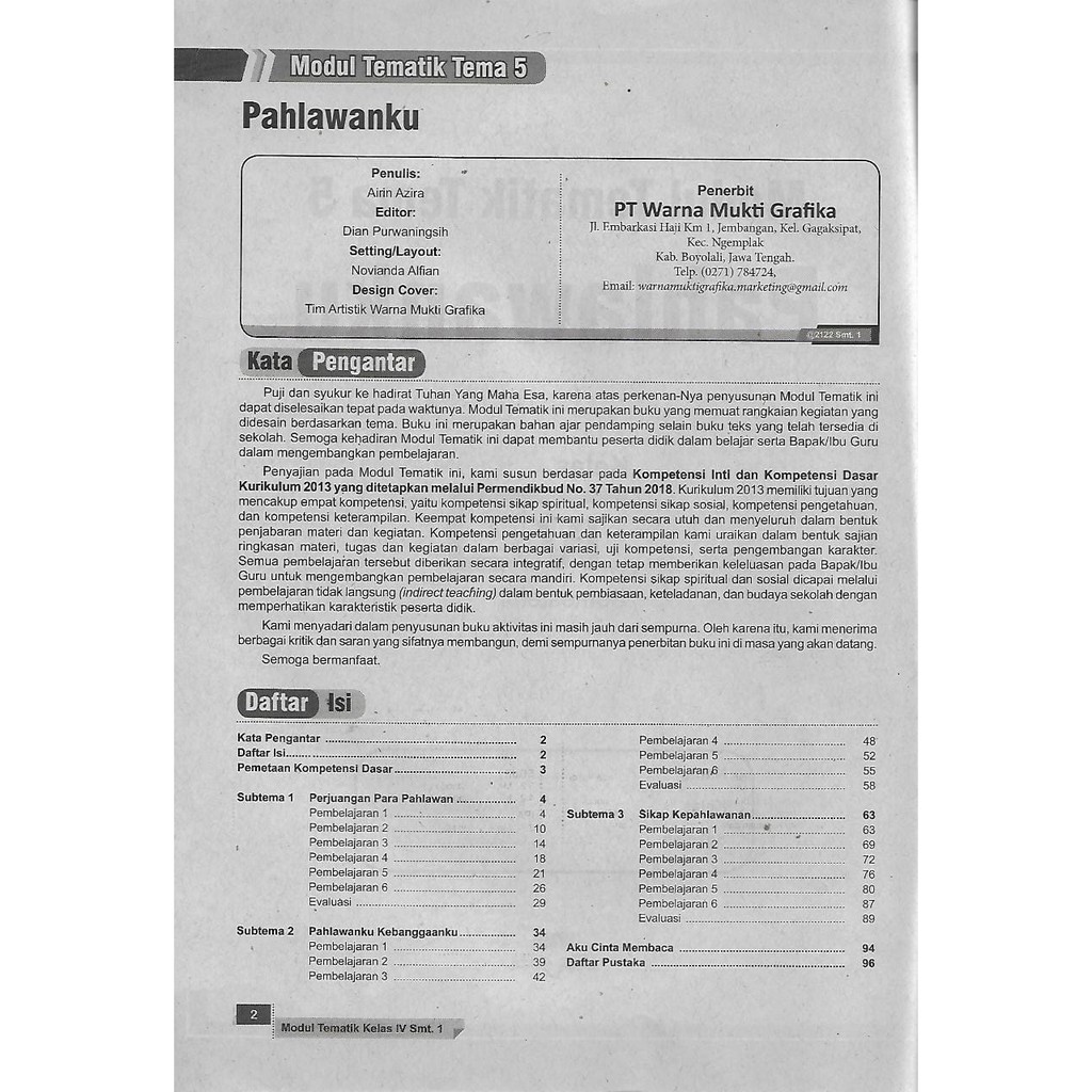 Inspirasi Tematik Tema 5 kelas 4 SD/MI Semester 1 kurikulum 2013 EdisI Revisi 2017-2