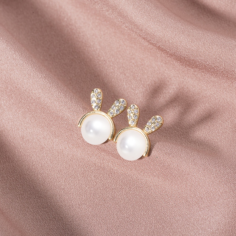 [littlecrab] Anting Wanita Mutiara Bentuk Pita Clover Kelinci Beruang Permata Berlian Simple Elegan Anting Tusuk Cute Woman Earrings Anting Berkualitas Korean Style