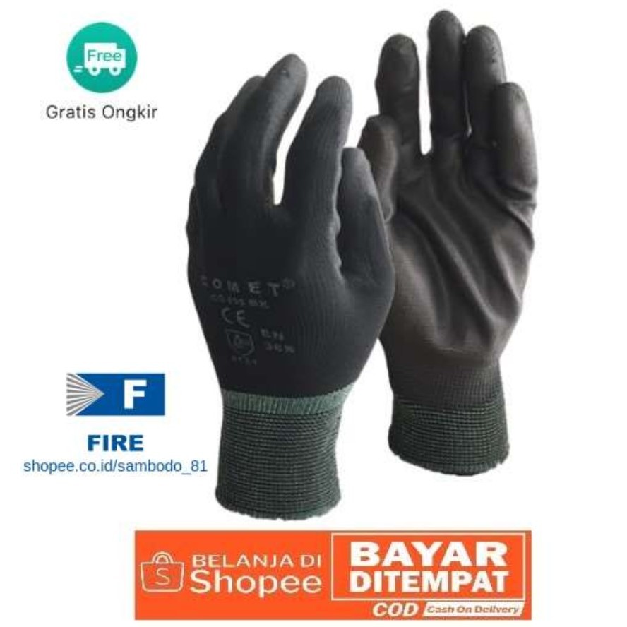 Sarung Tangan Karet Palm Fit Glove Comet CG805 PU Mekanik Industri Hitam Nylon Polyurethane Safety