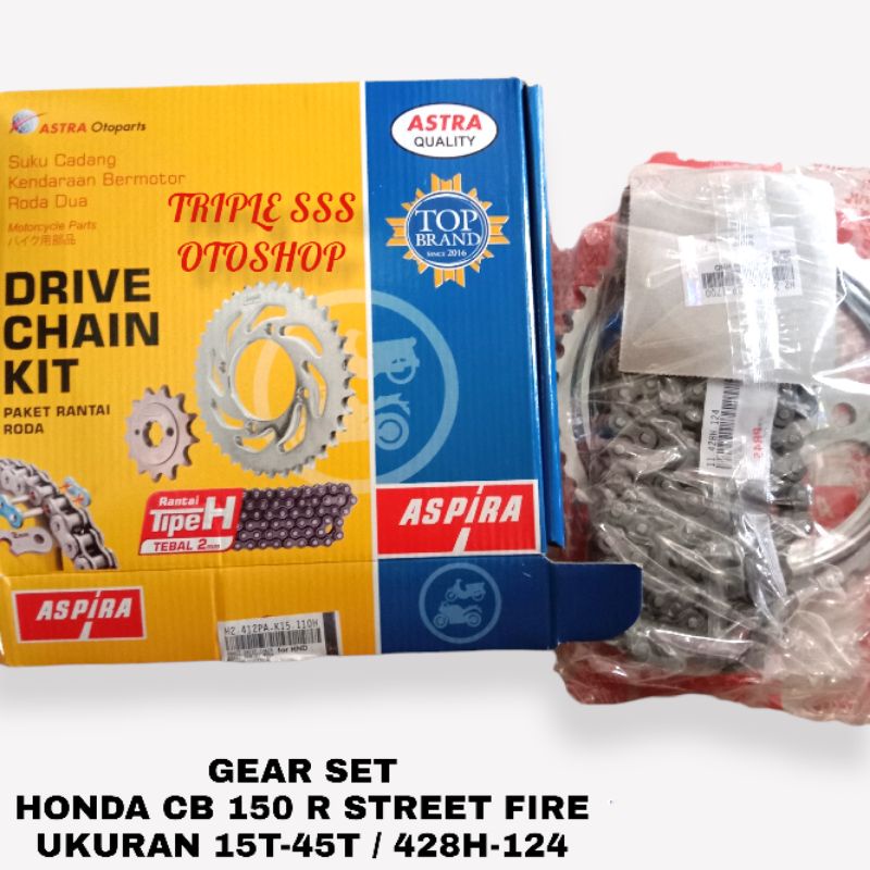 GEAR GER GIR SET DEPAN BELAKANG RANTAI RANTE ASPIRA HONDA CB 150 R CB150R STREET FIRE