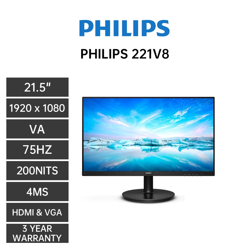 Led Monitor Philips 22 Inch 221V8 FullHD HDMI - VGA Garansi Resmi