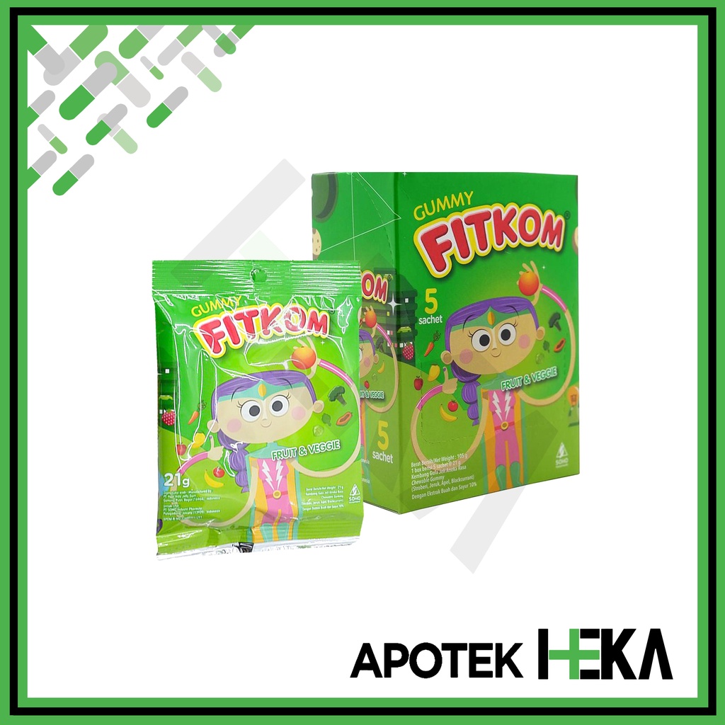 Fitkom Gummy Fruit &amp; Veggie Box Isi 5x Sachet 24 gr Hijau (SEMARANG)