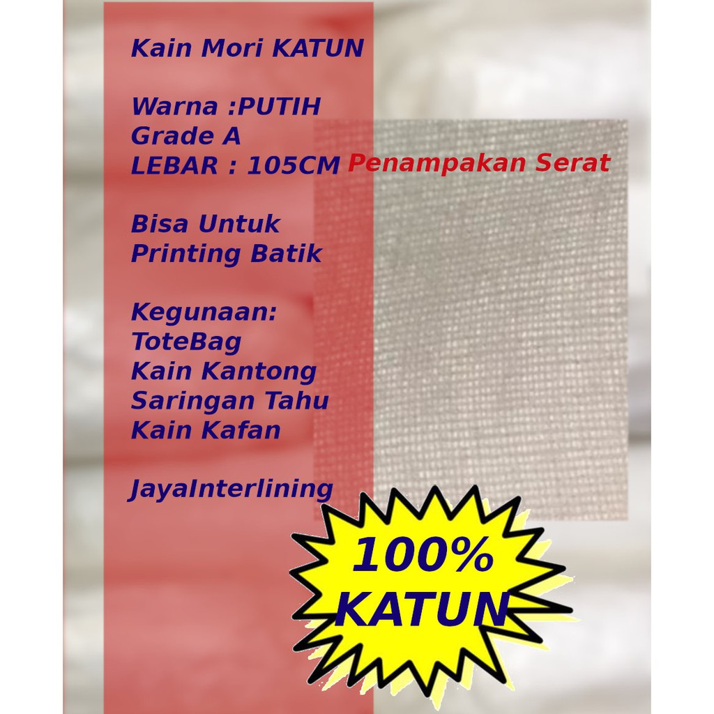 Kain Mori Katun  Kain Batik Kain Kantong Kain Kafan Putih Lebar 105CM