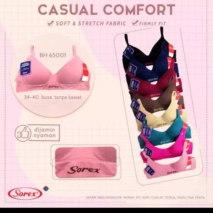 bh / bra casual sorex 65001 tanpa kawat uk 34 36 38 40