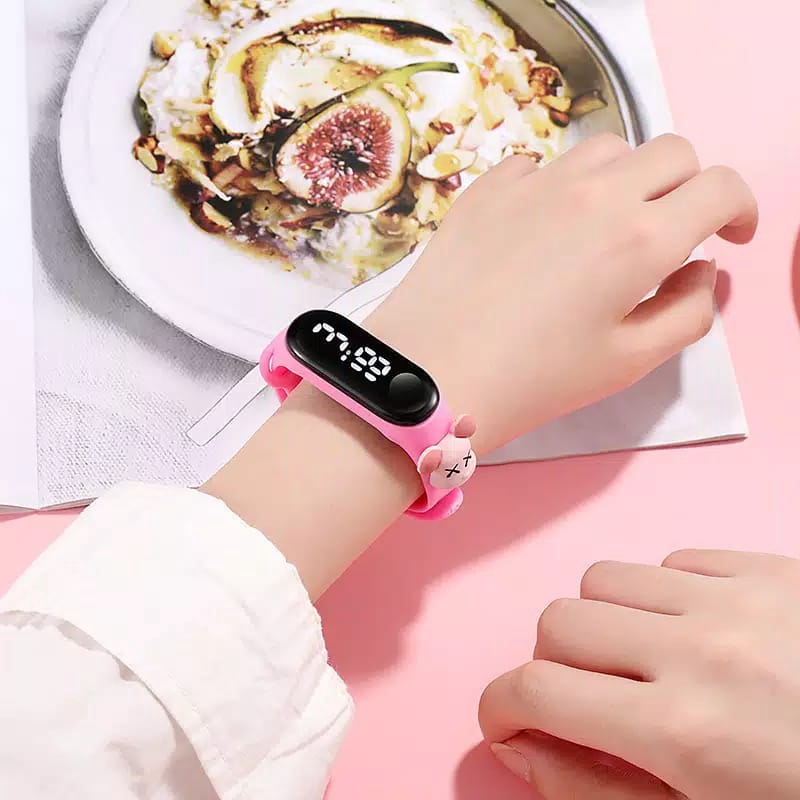 Jam Tangan Wanita Pria Anak Anak Miband Led Karet Karakter Boneka