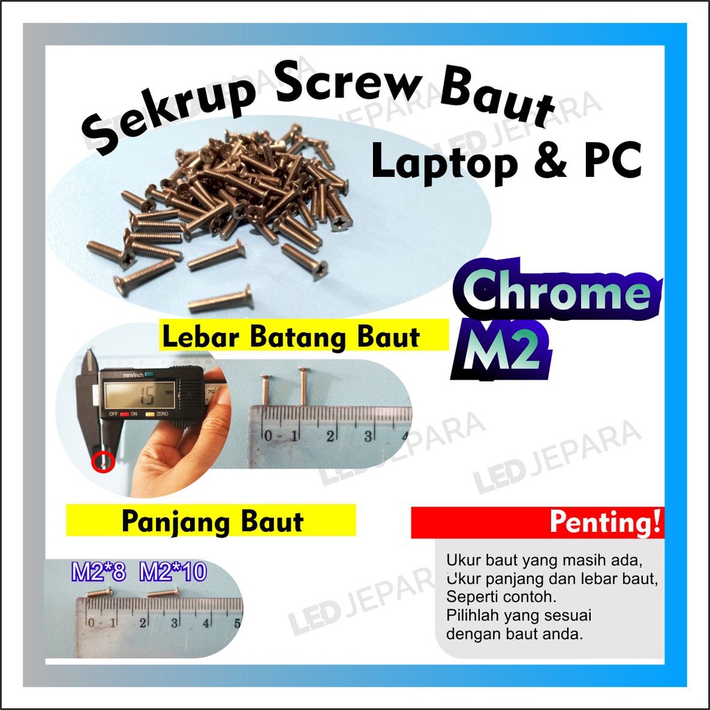 Screw Laptop Asus Baut Casing Laptop Lenovo Sekrup Hardisk  Baud Komputer ukuran M2 M2.5 M3 M4 M5 Warna Hitam Chrome