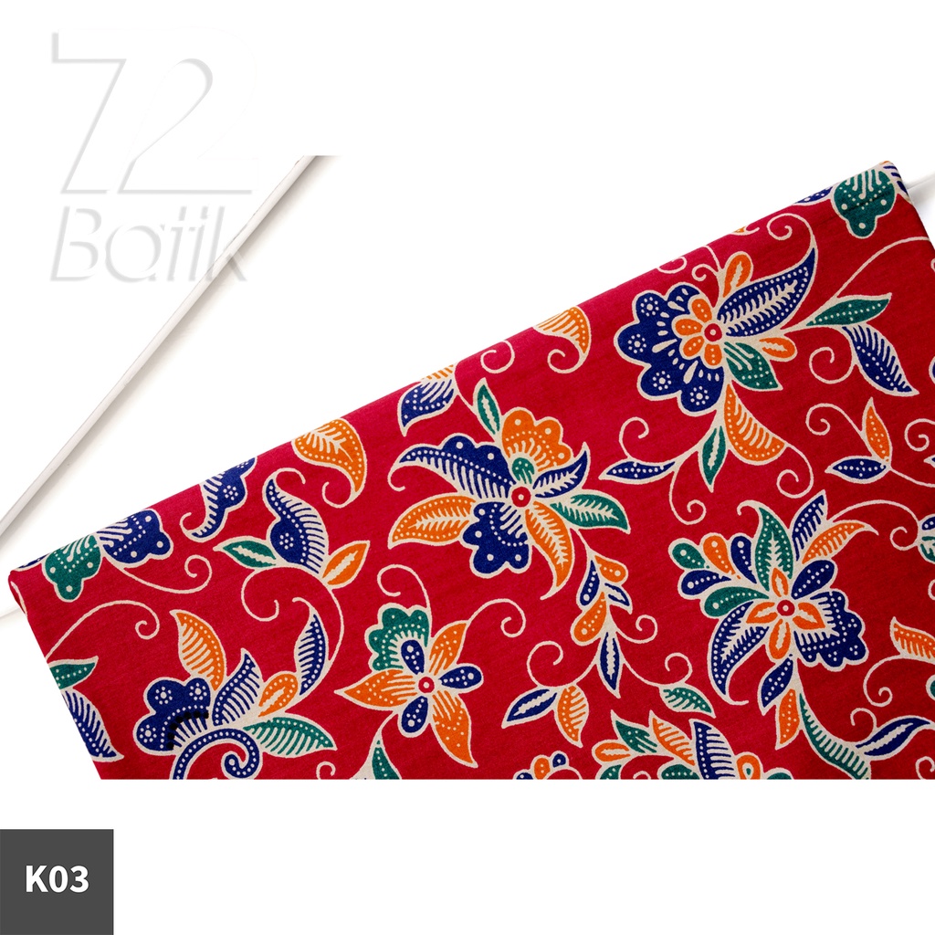 KAIN BATIK PREMIUM Bahan Katun Motif Kembang Warna Merah Orange Oranye Biru 723098 Cap 72 Jarik Jarit Samping Kebat Panjang Batik Katun Modern Premium Bahan Seragam Batik Pernikahan Kantor Keluarga Murah Kamen Jadi Batik Bali Lembaran