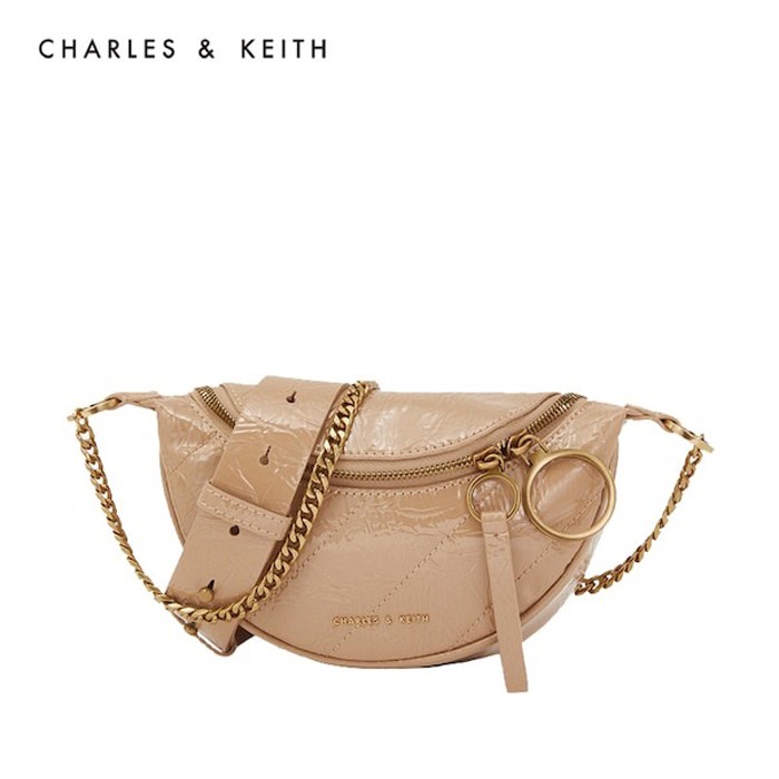 Charles & Keith Wrinkled Effect Ring Zip Tassel Crossbody Bag 6189 Waistbag Tas Branded Tas Batam
