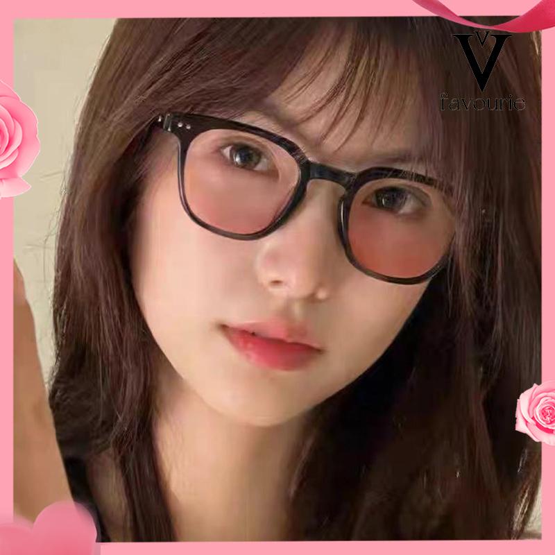 [COD]Gradient Pink Blush Glasses Wanita Trendi Wajah Bulat Kacamata Bingkai Hitam untuk Foto-FA