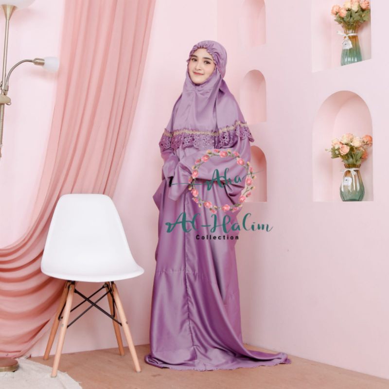 Mukena terusan dewasa jumbo adem sutra Velvet renda lasercut mewah  terbaru 2022 harga murah
