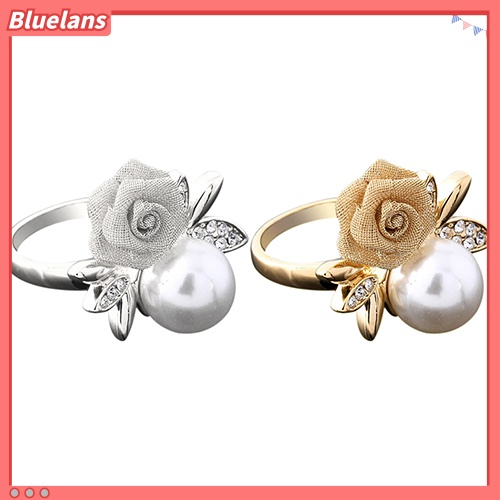 Bluelans Cincin Lapis Emas 9K Hias Mutiara Kristal Imitasi Untuk Wanita