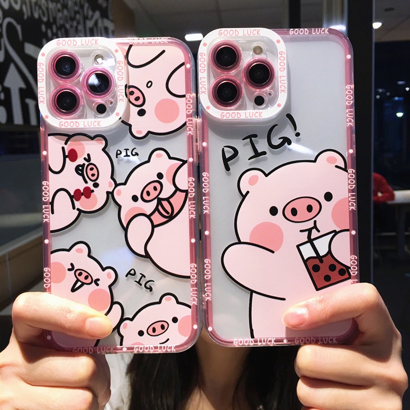 Soft Case Silikon Bumper Motif Kartun Babi Untuk iphone 11 12 13 Pro Max XS X XR 7 8 Plus SE 2020