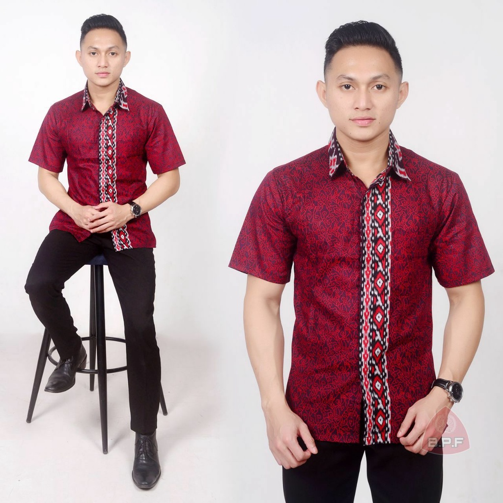 KEMEJA BATIK LENGAN PENDEK HEM BATIK PROSION PEKALONGAN MOTIF MEGA MENDUNG MERAH BATIK MODERN MURAH SANGAT BERKUALITAS