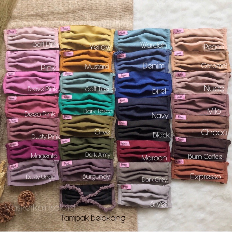 (Isi 100) PAKET HEMAT Masker Serut Hijab LABEL BISA PILIH WARNA