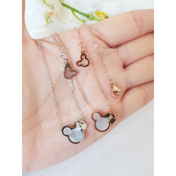 Kalung Mickey Import Titanium Antikarat Silver Rosegold Bestseller