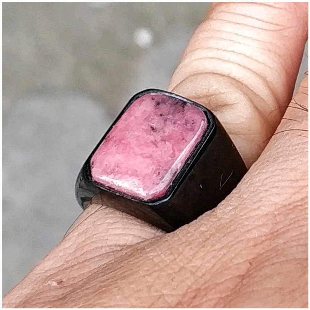 CINCIN BATU AKIK NATURAL RED BORNEO MINIMALIS OCTAGON TITANIUM HITAM