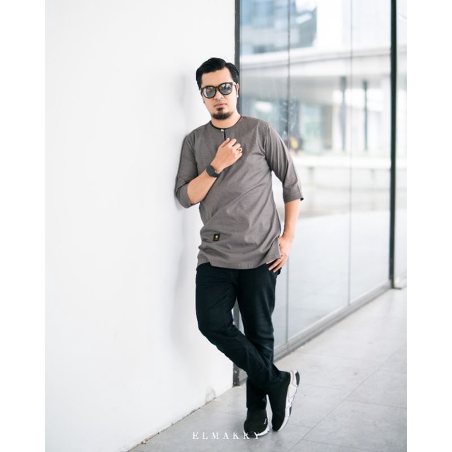 ELMAKKY Exclusive - Kurta Yunus - Baju Atasan Pria lengan 3/4 - polos simpel