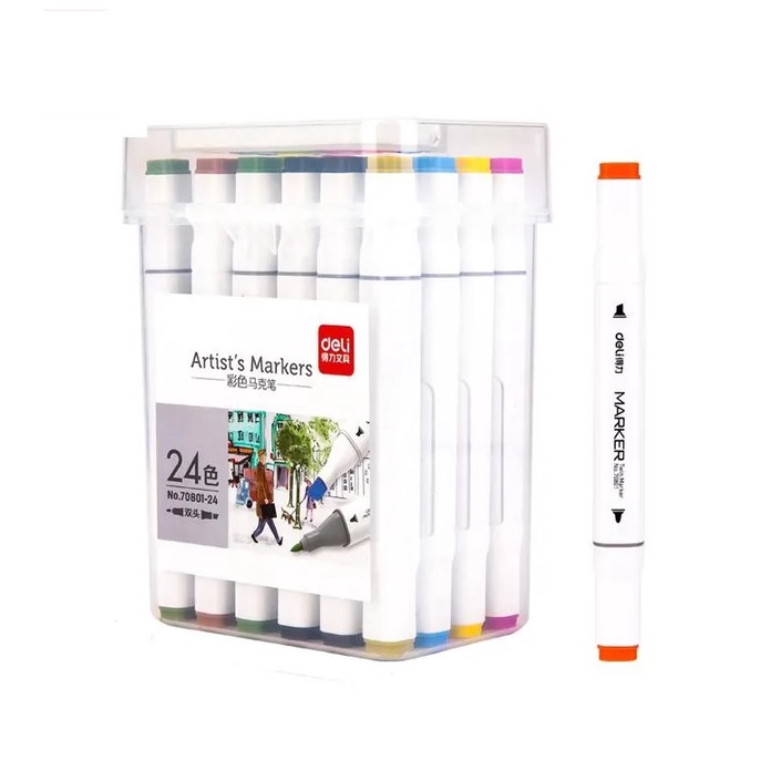 SPIDOL 24 WARNA SKETSA SKETCH MARKER DUAL TIP DELI ARTIST'S MARKERS