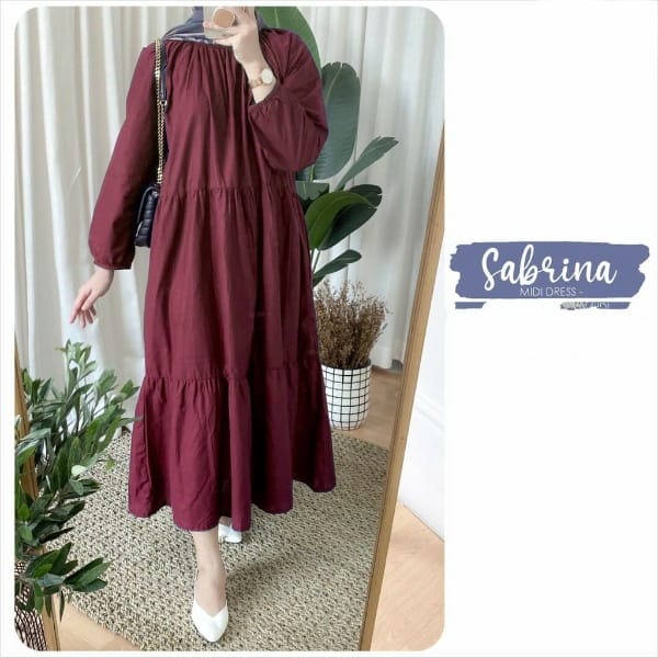 Sabrina Midi Dress All Size Fit to XL Atasan Wanita Polos Tunik Sabrina Premium Katun Impor