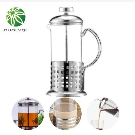 [TOSERBA_EMAK] -  French Press Manual Coffee Maker Pot Beans Pattern - Silver