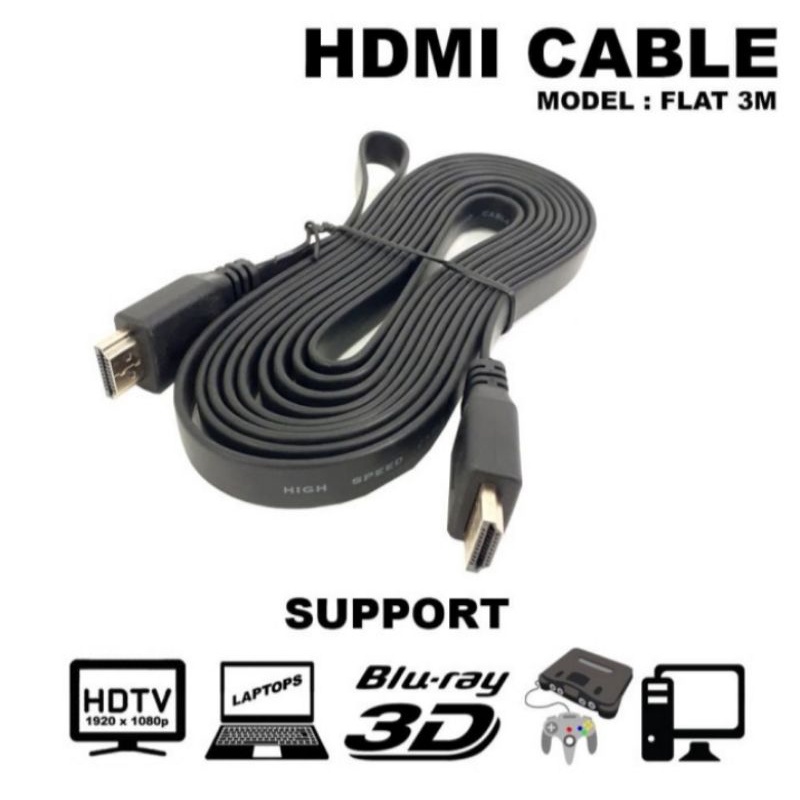 Kabel Hdmi v1.4 3 meter/ kabel hdmi flat 3 meter/ hdmi v1.4 3meter/ kabel hdmi m to m 3m/ hdmi 3meter murah hdmi kabel 3meter