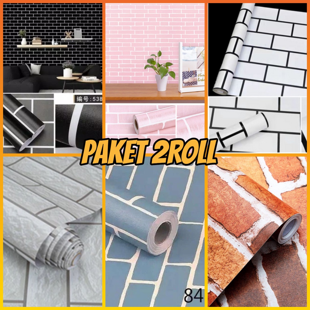PROMO TERLARIS WALLPAPER PAKET 2ROLL ( BELI 1 GRATIS 1 ) WALLSTIKER MOTIF BATA 3D BEST SELLER PREMIUM HIGH QUALITY MODERN