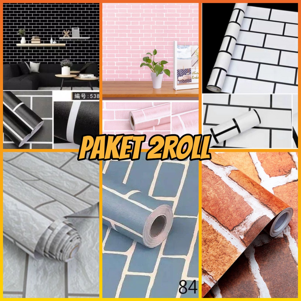 PROMO TERLARIS WALLPAPER PAKET 2ROLL ( BELI 1 GRATIS 1 ) WALLSTIKER MOTIF BATA 3D BEST SELLER PREMIUM HIGH QUALITY MODERN