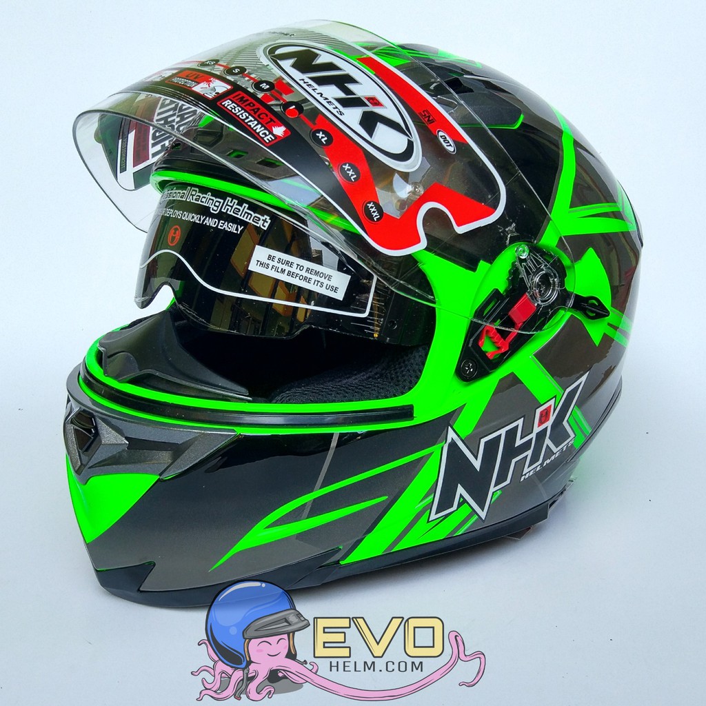 NHK RX9 HAWK (SE) GRAPHIC Full Face - Double Visor GREEN FLUO - SILVER