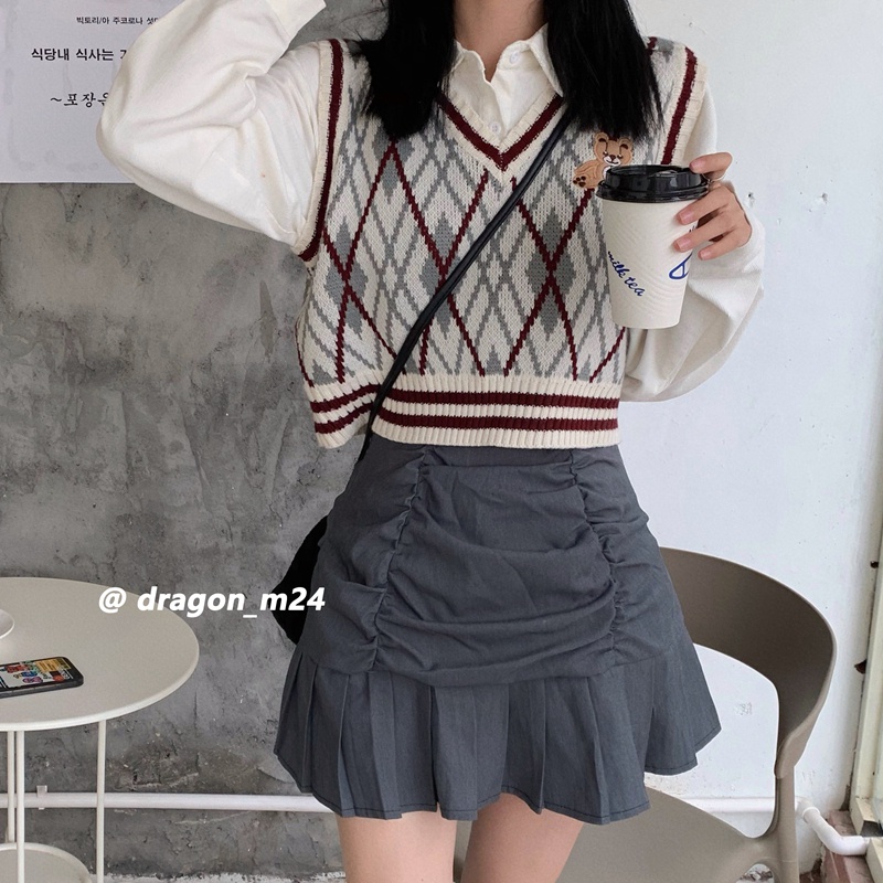 Versi Korea dari rompi rajut v-neck retro baru wanita crop top rompi rajut korea jaket korean style