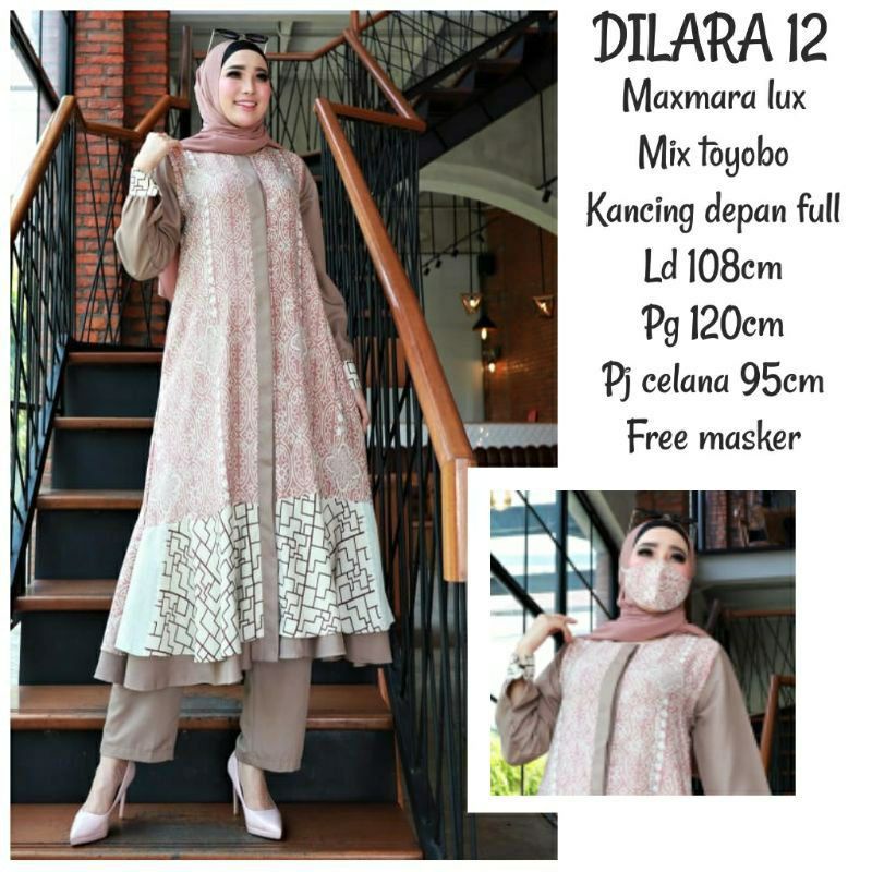Set Tunik Wanita Kain Maxmara Set Dilara Setelan Tunik dan Celana LD 110 Wanita Waka Waka Orinaura