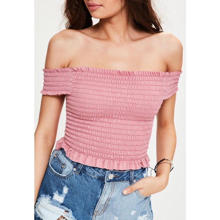 Aeropostale Smocked Crop Off Shoulder