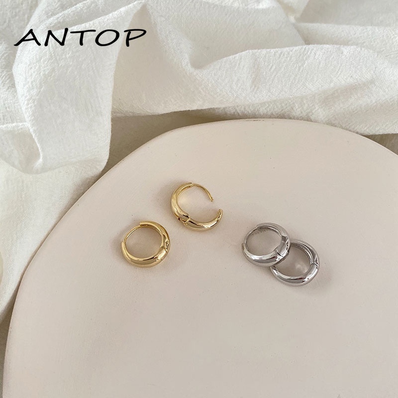 1 Pasang Fashion Anting-Anting Bulat Berlapis Emas Anting Tindik Sederhana ANTOP