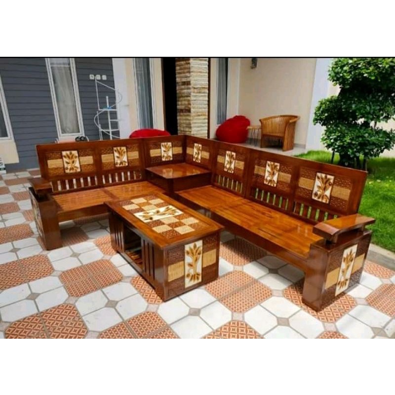 kursi tamu sudut minimalis ukir kayu jati modern klasik furniture mebel jepara