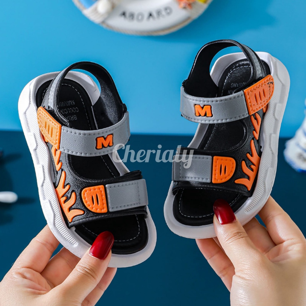 SALE Sandal Gunung Anak Import Jelly Empuk Elastis Motif Api Bahan Anti Slip Tali Belakang