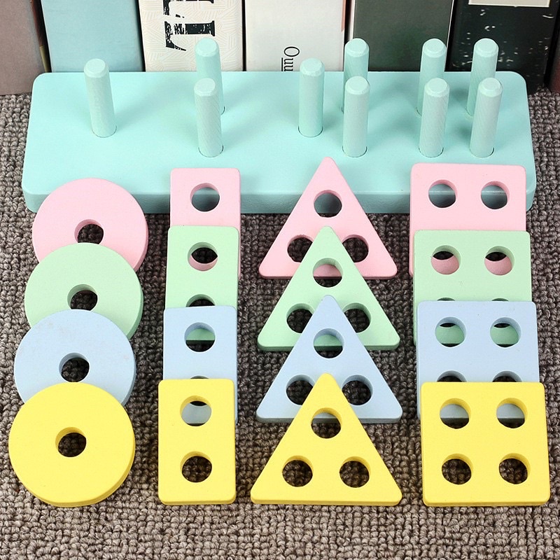 [ Giggel ] Shape Sorting Wooden Toys / Mainan Edukasi Anak / Mainan Kayu anak / Mainan Kayu Alphabet / Wooden Alphabet Toys / Basic Shape Sorting Kayu Balok 4 Shape Block