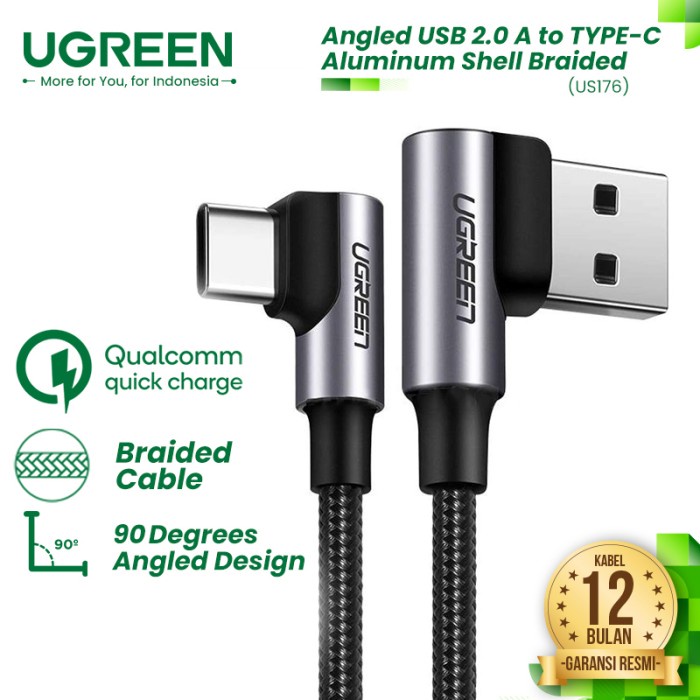 UGREEN Kabel USB-C 180° to USB-A Nylon Braided - US176