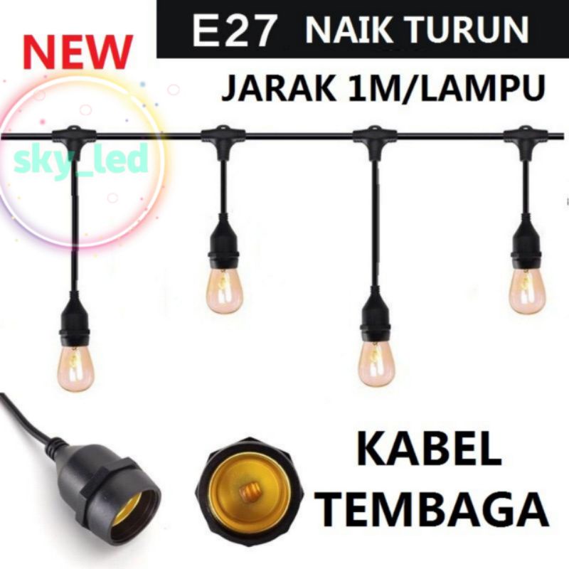 Kabel fiting lampu cafe gantung 10m 10 m dekorasi outdoor fitting / 10m 20fitting /10m 10fitting