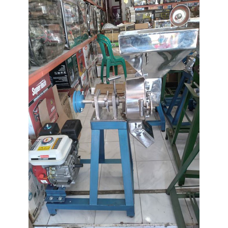 Mesin Giling Bumbu Rempah Stainless 8" + Mesin Penggerak GX200 6.5HP