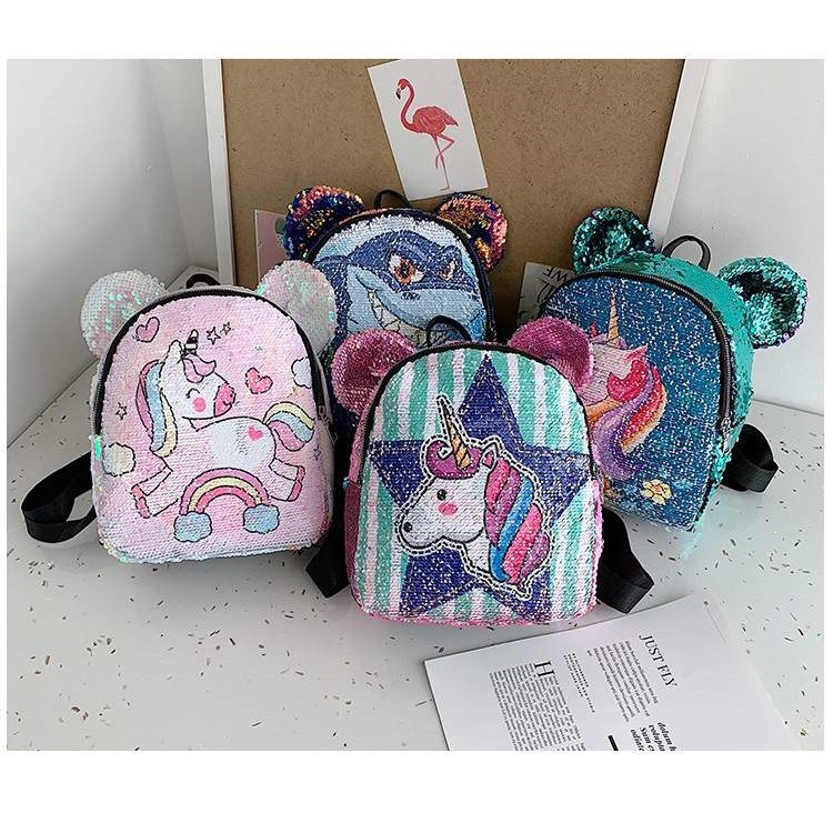 MOGYMOGY MG1400 Tas Ransel Anak Sequin Glitter Karakter Unicorn Telinga Beruang