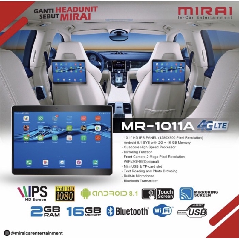 Mirai MR-1011A 4G Clip On Headrest Android