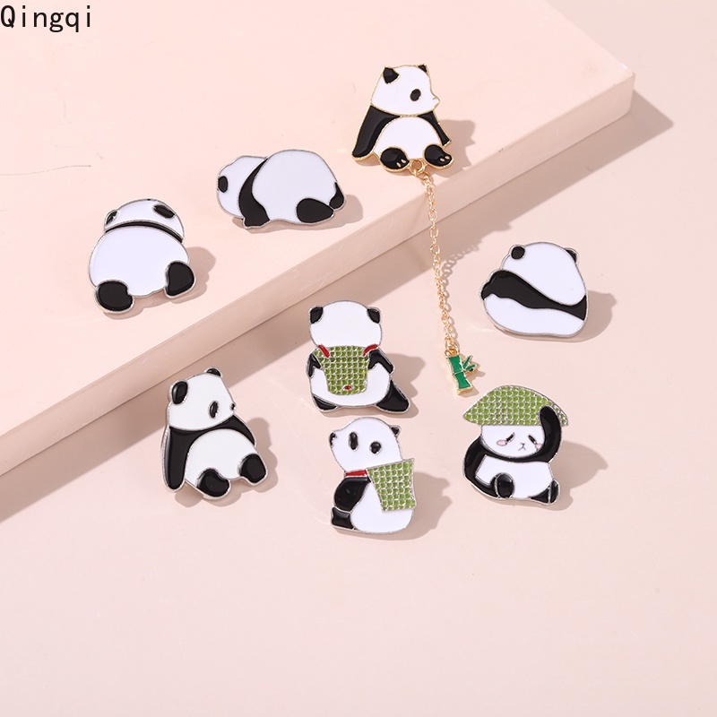 Bros Pin Enamel Bentuk Kartun Panda Bambu Dan Beruang Bahan Metal Untuk Hadiah