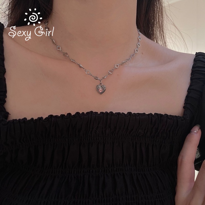 Fashion Diamond Love Stitching Chain Necklace Female Simple Personality Clavicle Chain Neck Lace Sexy Girl Jewelry