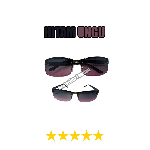 Kacamata Fashion Stylish Unisex Pria Wanita anti UV Lensa warna Gradasi Anti Silau Kaca mata Hitam Model Sporty Semi Rimless