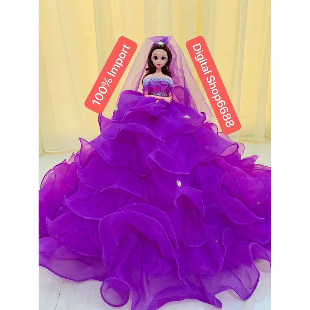 Gaun Pernikahan Boneka Barbie Ber Buntut Panjang &amp; LED Ukuran Tinggi 50cm