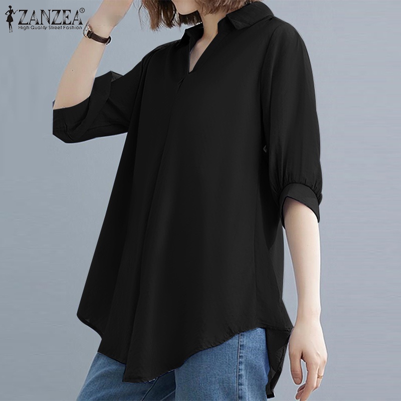 ZANZEA Women Turn-Down-Collar Fashion Six Quarter Sleeve Casual Blouse