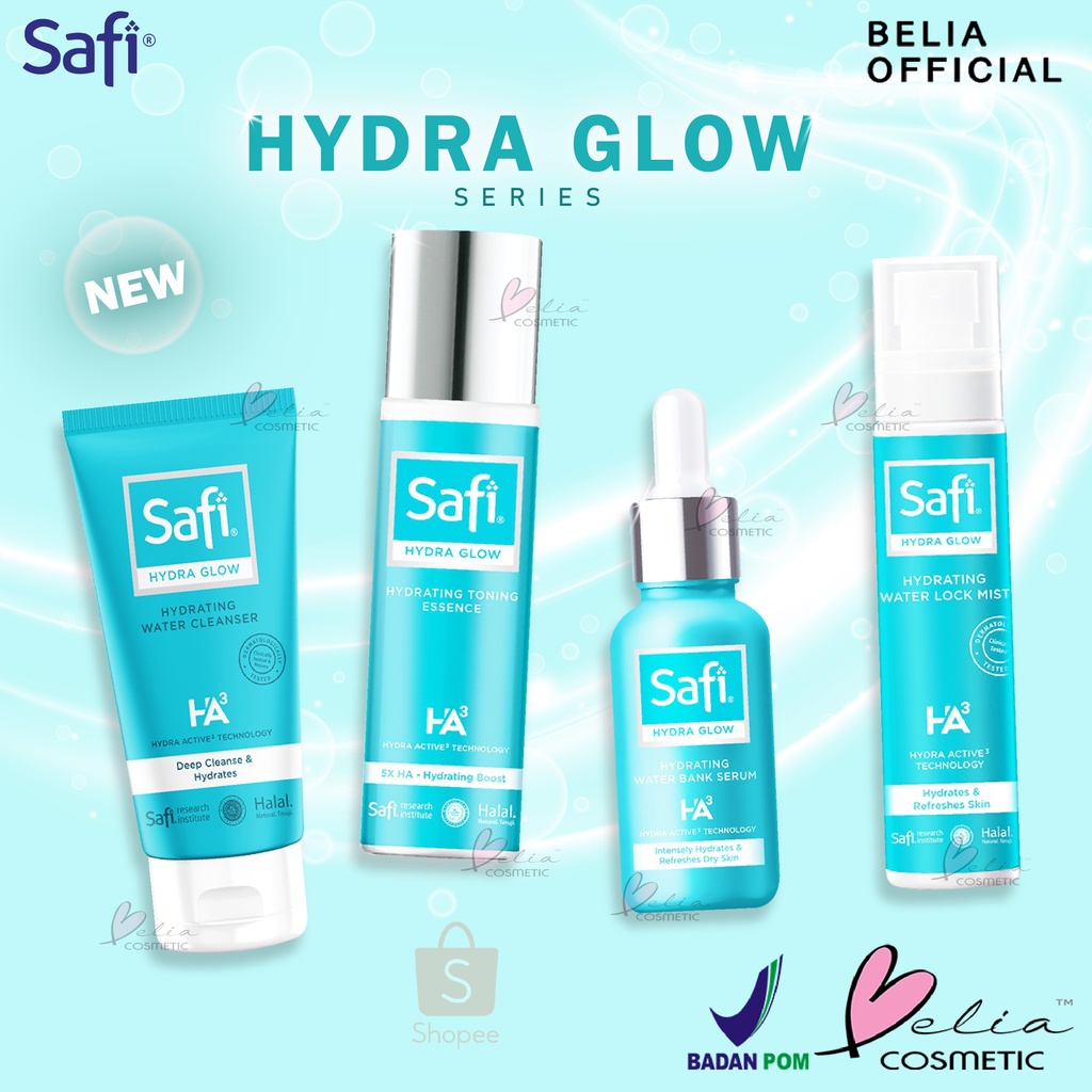 ❤ BELIA ❤ SAFI Hydra Glow Series Hydrating Water Cleanser | Bank Serum | Lock Mist | Toning Essence | Toner | Serum Wajah | Facial Wash | BPOM